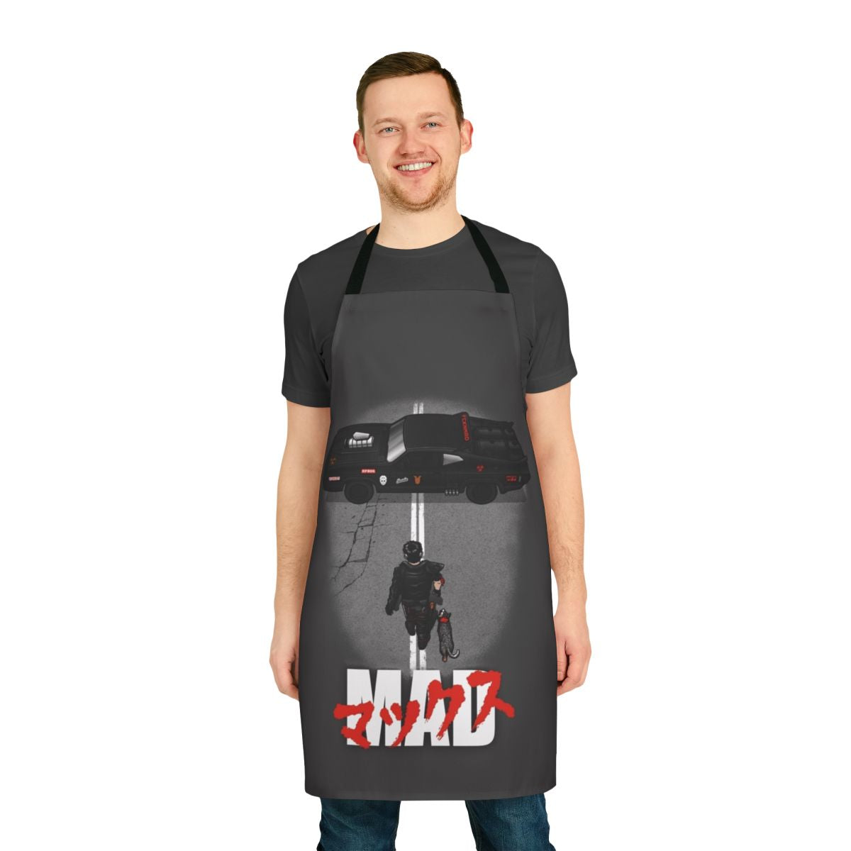 "The Mad Warrior Apron, a post-apocalyptic inspired design paying homage to classic 80s movies like Mad Max and Road Warrior."