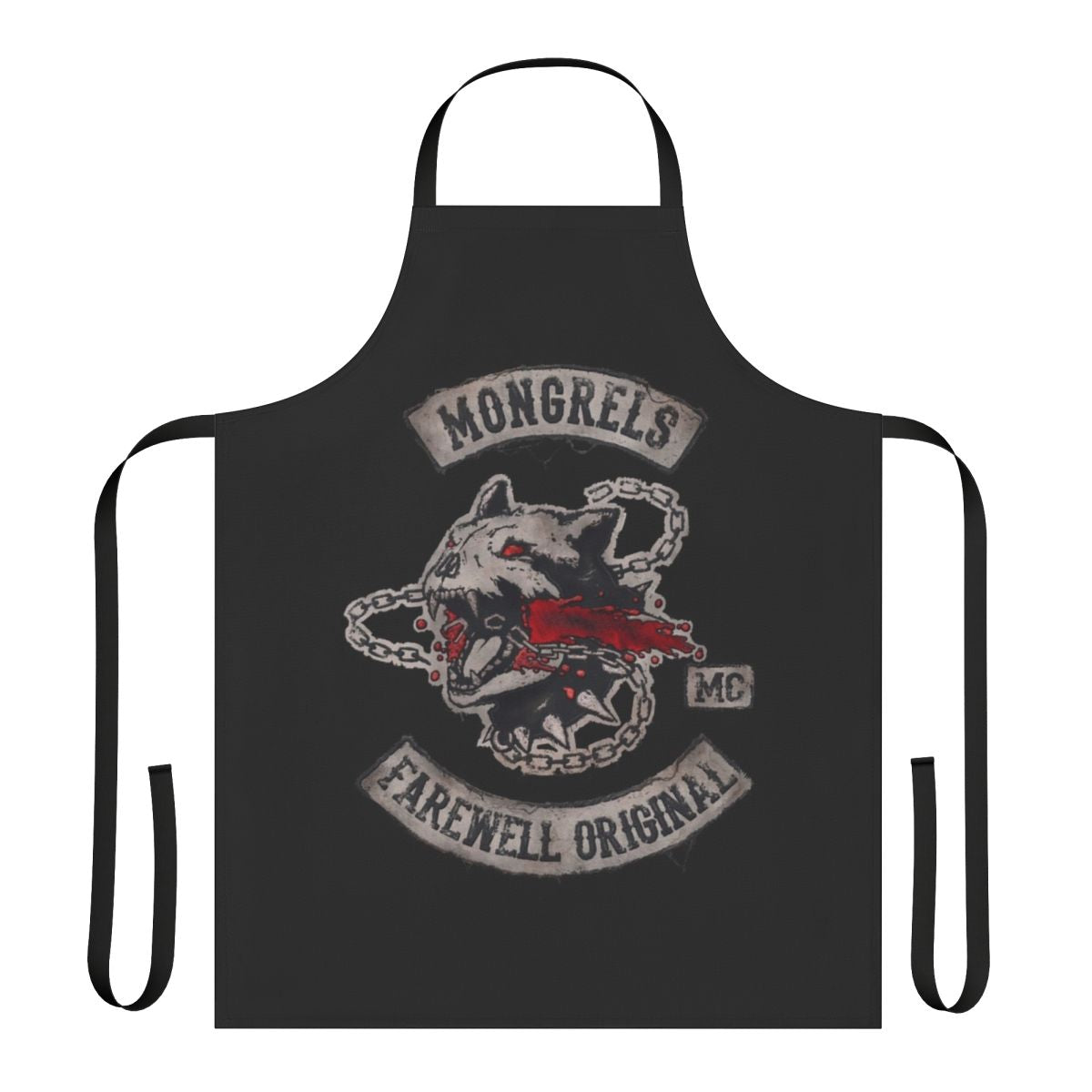 Days Gone themed apron with mongrel dog, motorbike, and Deacon's farewell ride