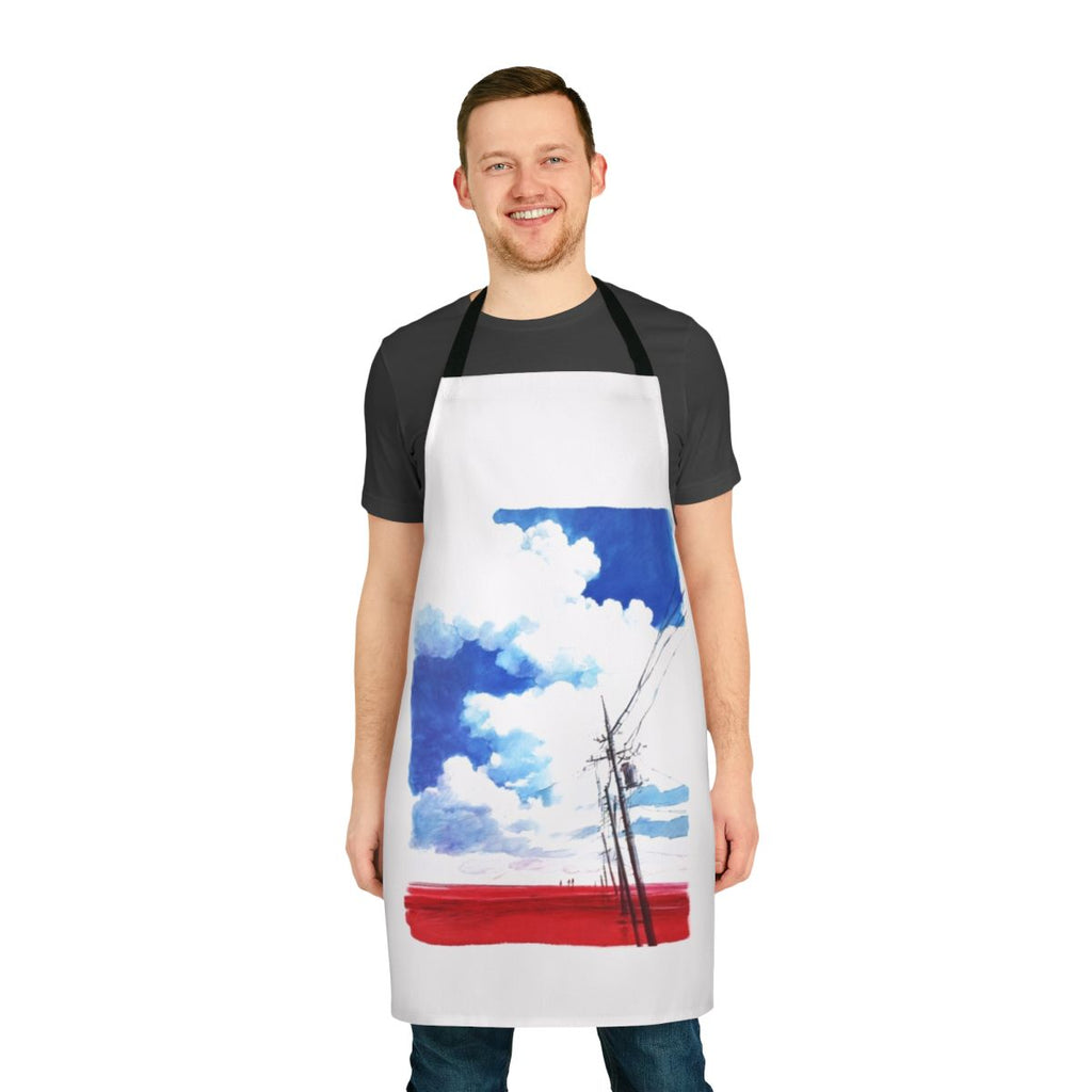 Artistic Evangelion-themed apron featuring a surreal, apocalyptic seascape inspired by the Neon Genesis Evangelion series.
