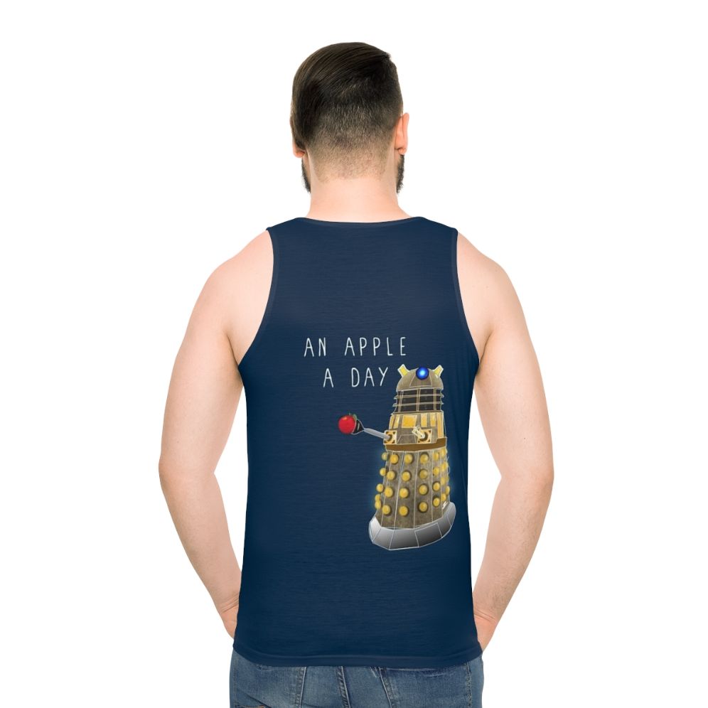Unisex tank top with graphic design of apple and "Apple A Day Keeps Doctor Away" text