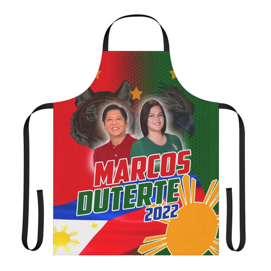 An apron featuring the names and images of Bongbong Marcos and Sara Duterte, candidates in the 2022 Philippines election.