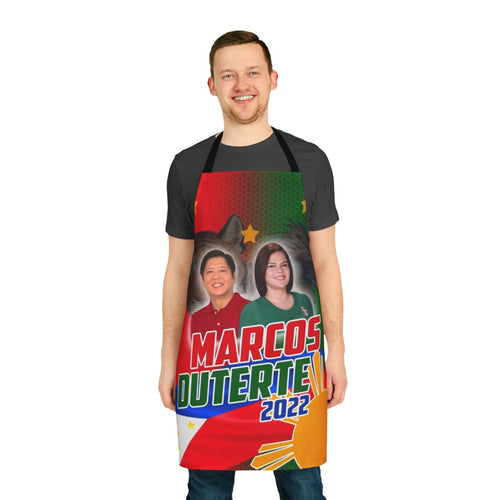 An apron featuring the names and images of Bongbong Marcos and Sara Duterte, candidates in the 2022 Philippines election.