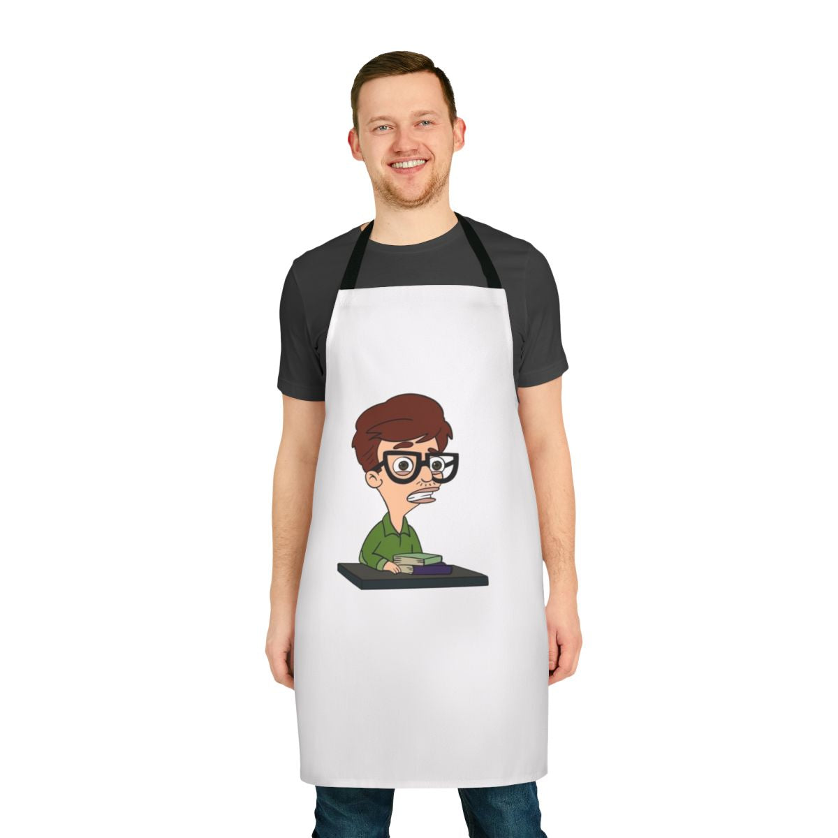 Apron with a design of the Big Mouth character Andrew Glouberman