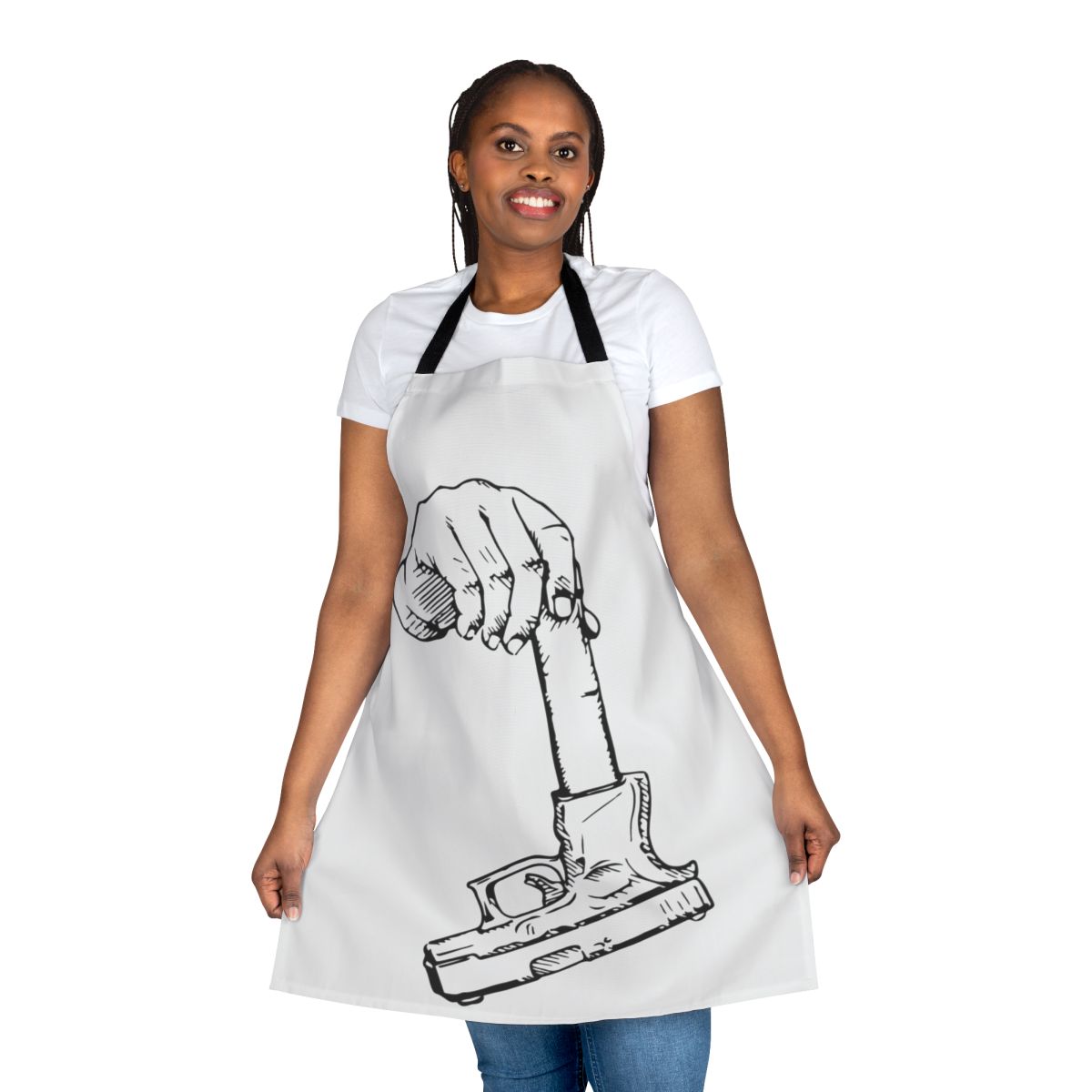 Apron featuring a design for the drill scene, including extended clips and firearms.