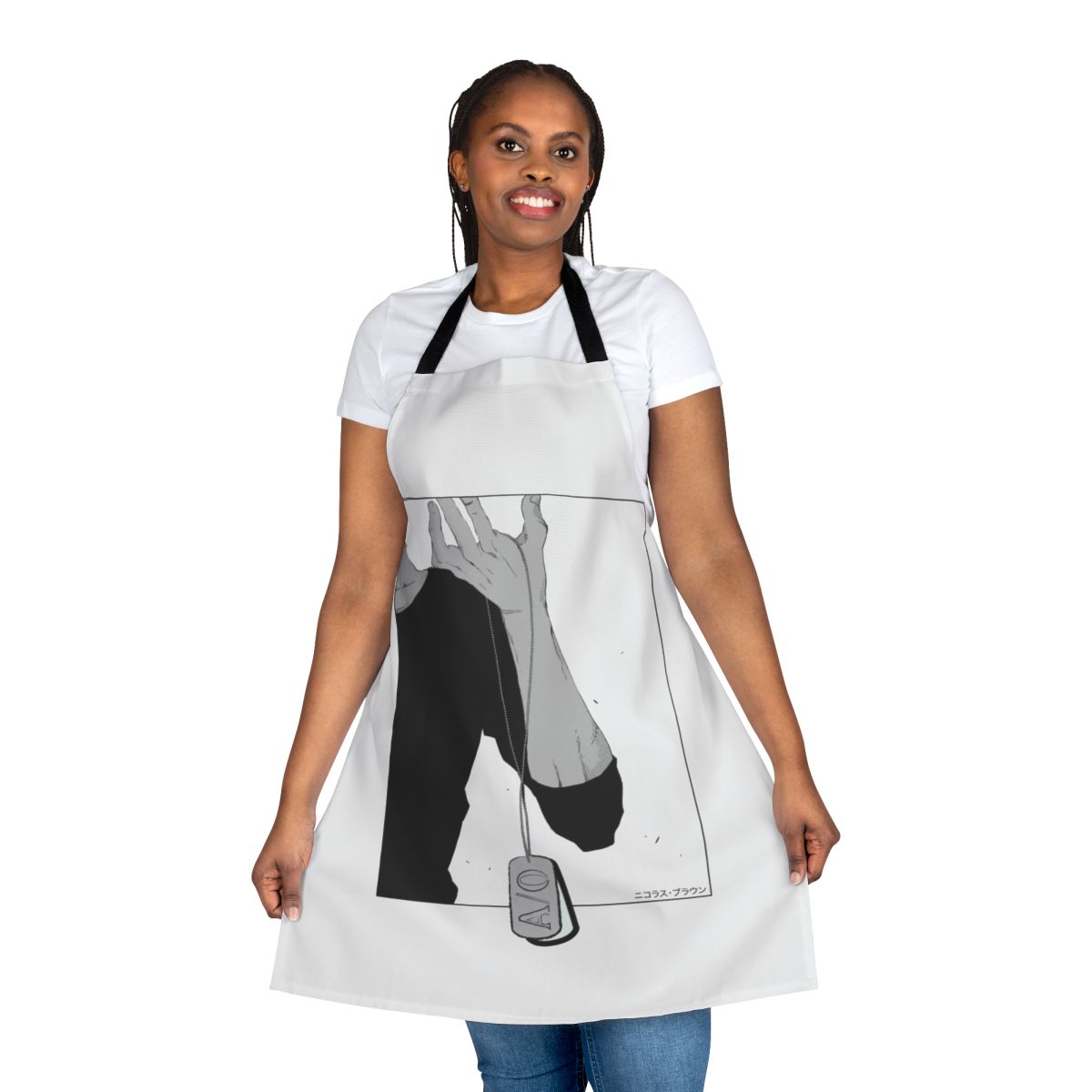 Apron with black and white manga-style artwork of Nicolas Brown character from Gangsta anime series