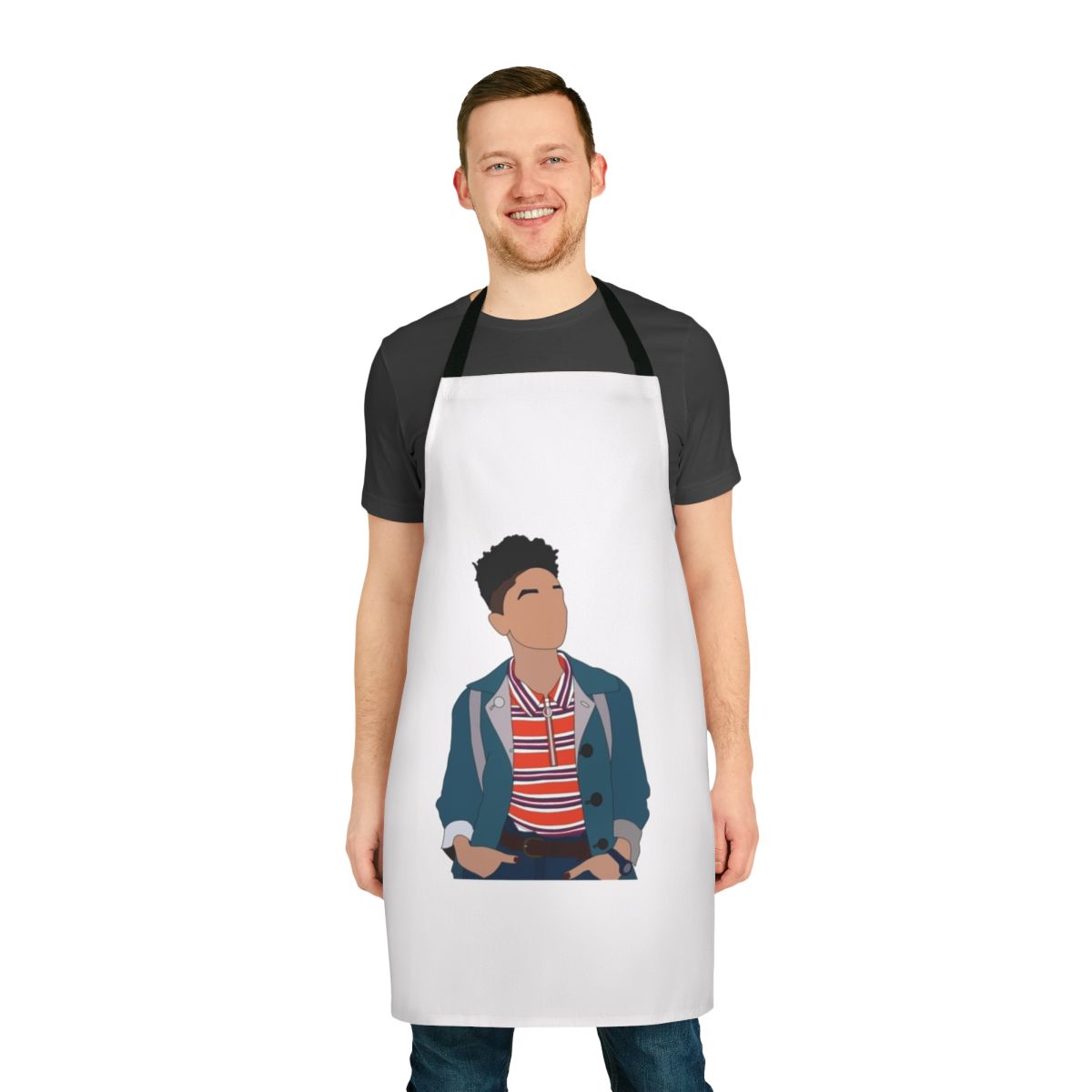 Apron with a design inspired by the Netflix series 'Sex Education', featuring the characters Maeve and Otis.