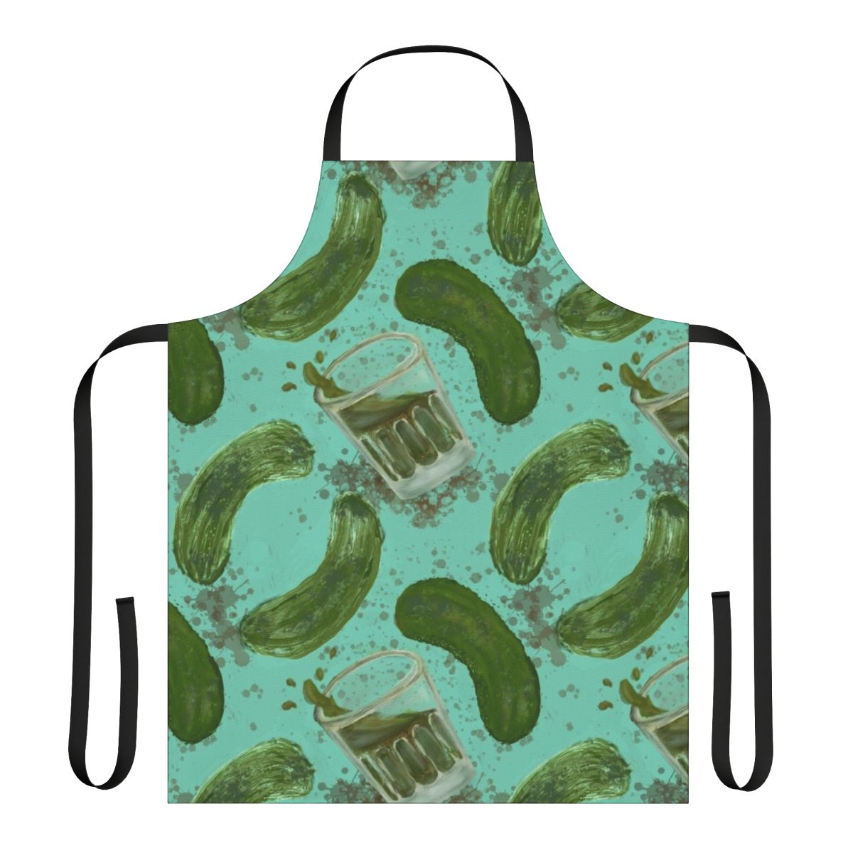Aqua apron with a pickleback pattern, featuring turquoise and green colors.