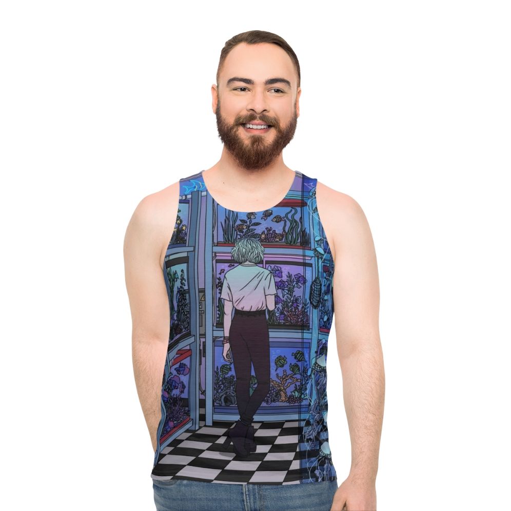 Aquarium unisex tank top with neon fish and jellyfish design