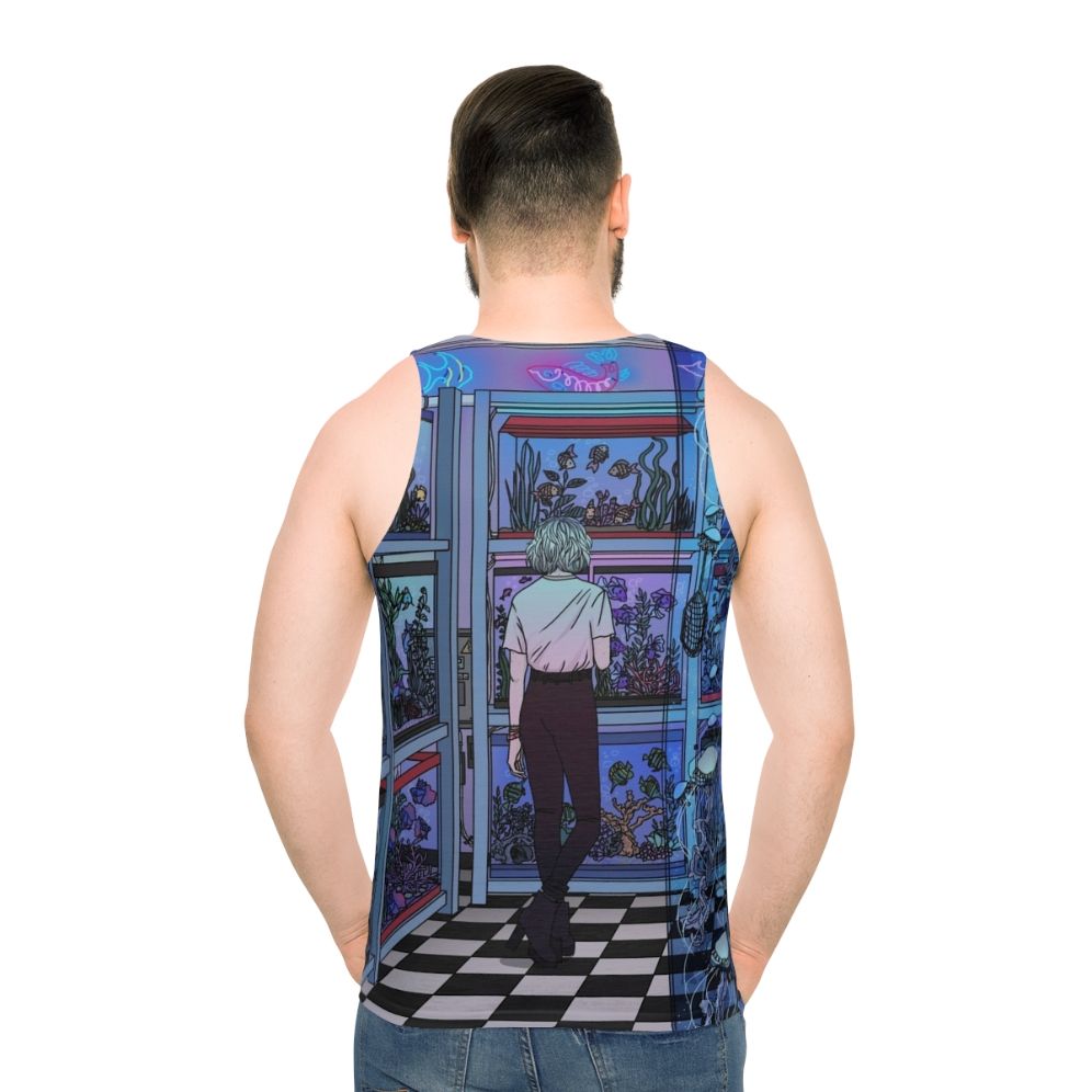 Aquarium unisex tank top with neon fish and jellyfish design