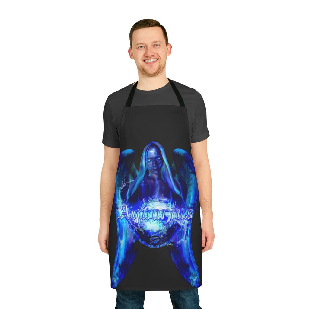 Aquarius-themed apron with astrological symbols and zodiac design