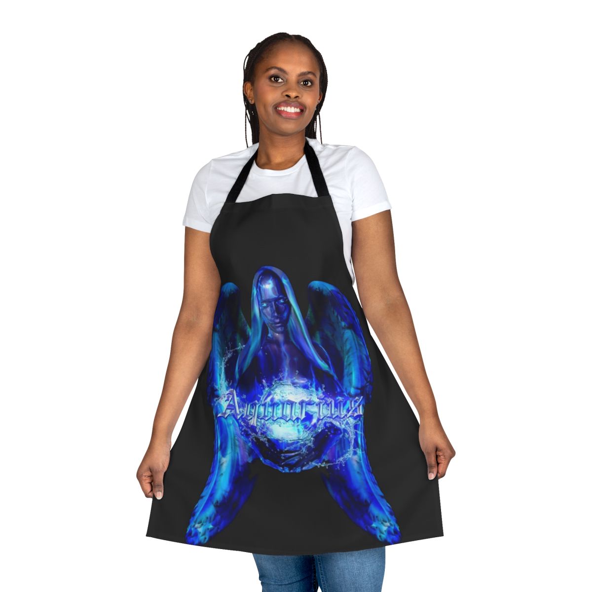 Aquarius-themed apron with astrological symbols and zodiac design