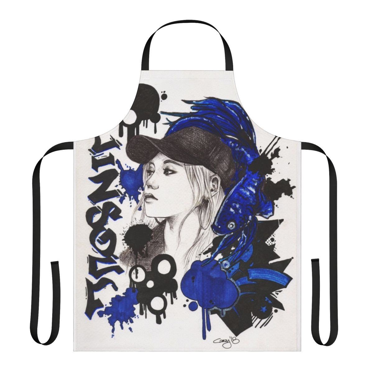 Vibrant blue betta fish design printed on a high-quality apron for cooking and home use.