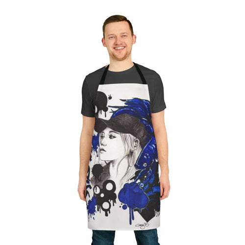 Vibrant blue betta fish design printed on a high-quality apron for cooking and home use.