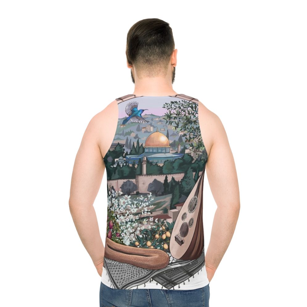 Arabic Unisex Tank Top Featuring Palestine Symbols