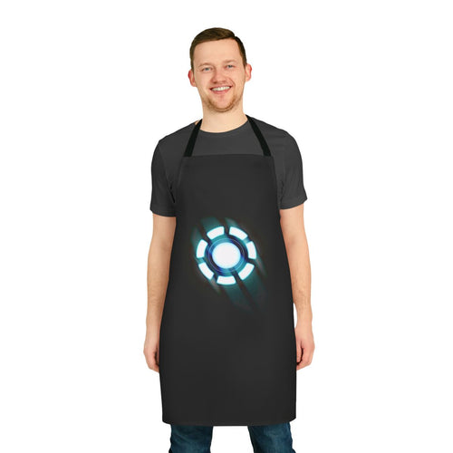 Arc reactor inspired superhero apron with a unique t-shirt design graphic
