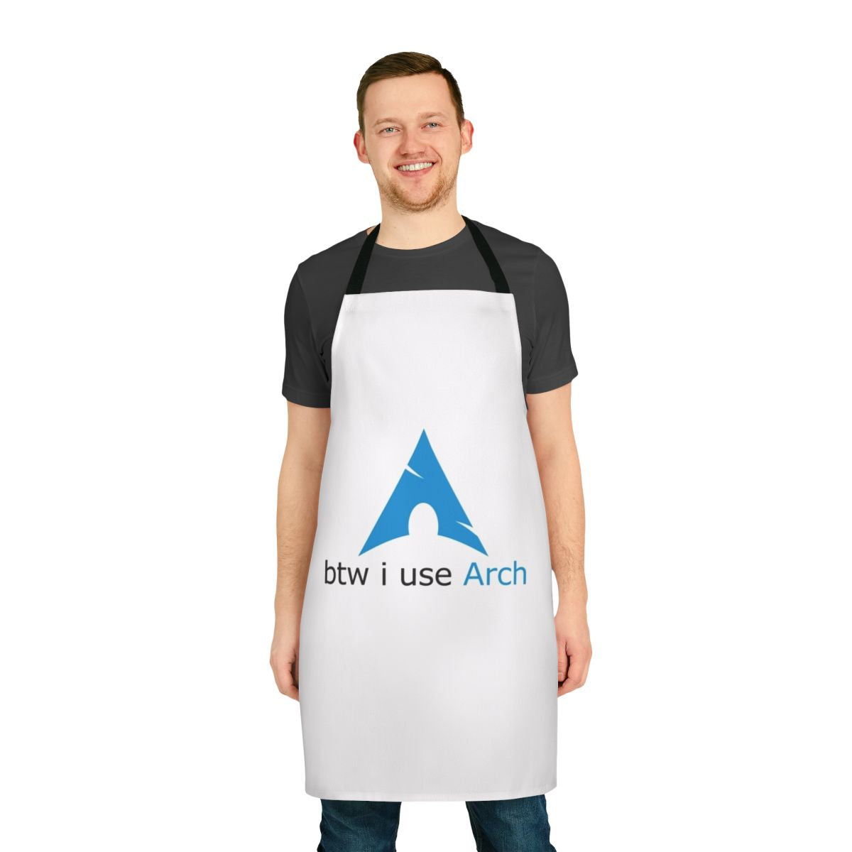 Arch Linux enthusiast apron featuring the "BTW I Use Arch" slogan and Tux the Linux penguin