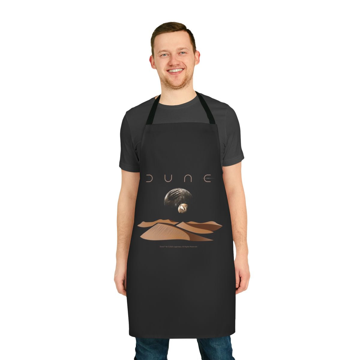 Apron featuring a sci-fi landscape with the moons of the planet Arrakis from the Dune universe