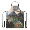 An apron featuring artwork inspired by the game Ark Survival Evolved, with dinosaurs and a survival theme.