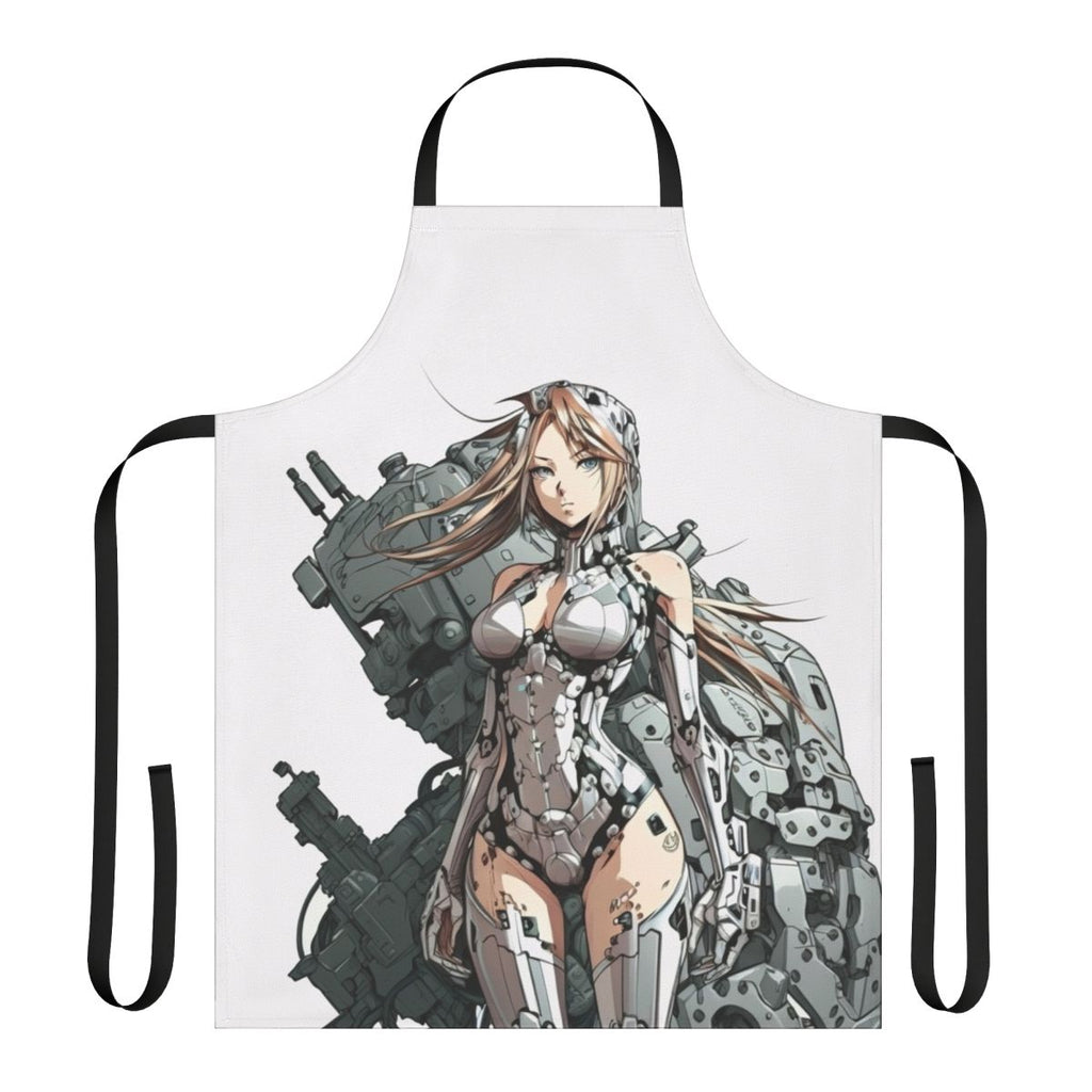 Armored anime-style grey apron with robotic design elements