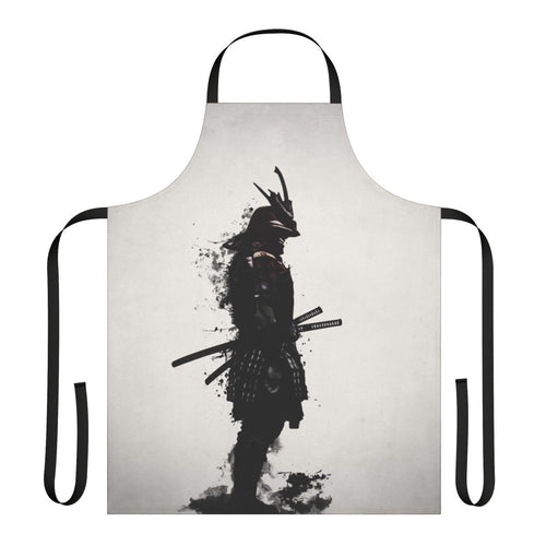 Armored samurai-inspired apron featuring dark spatter and ink patterns