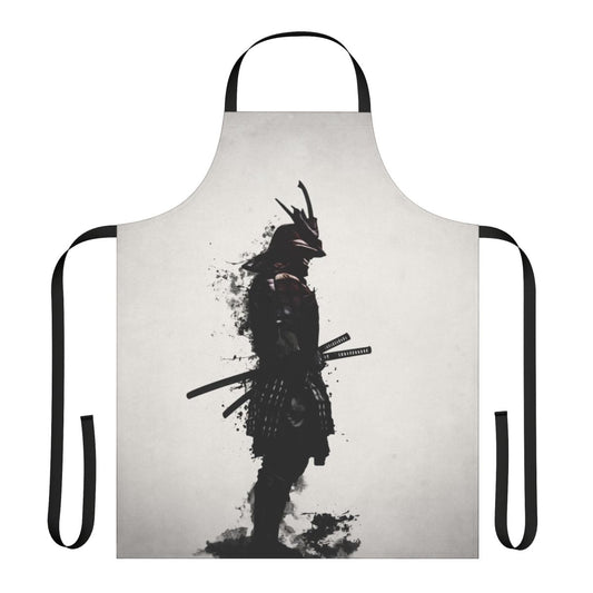Armored samurai-inspired apron featuring dark spatter and ink patterns