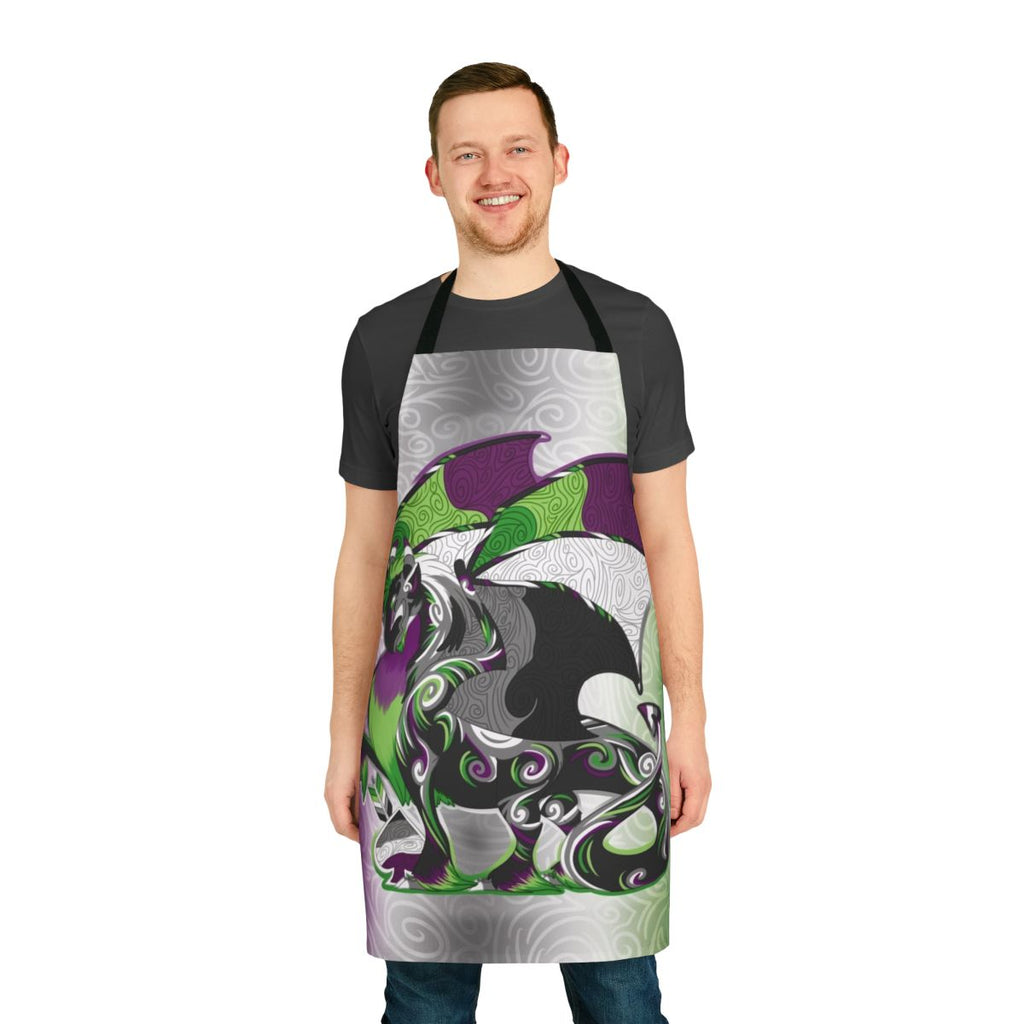 Vibrant aro ace pride dragon-themed apron for the LGBTQIA+ community