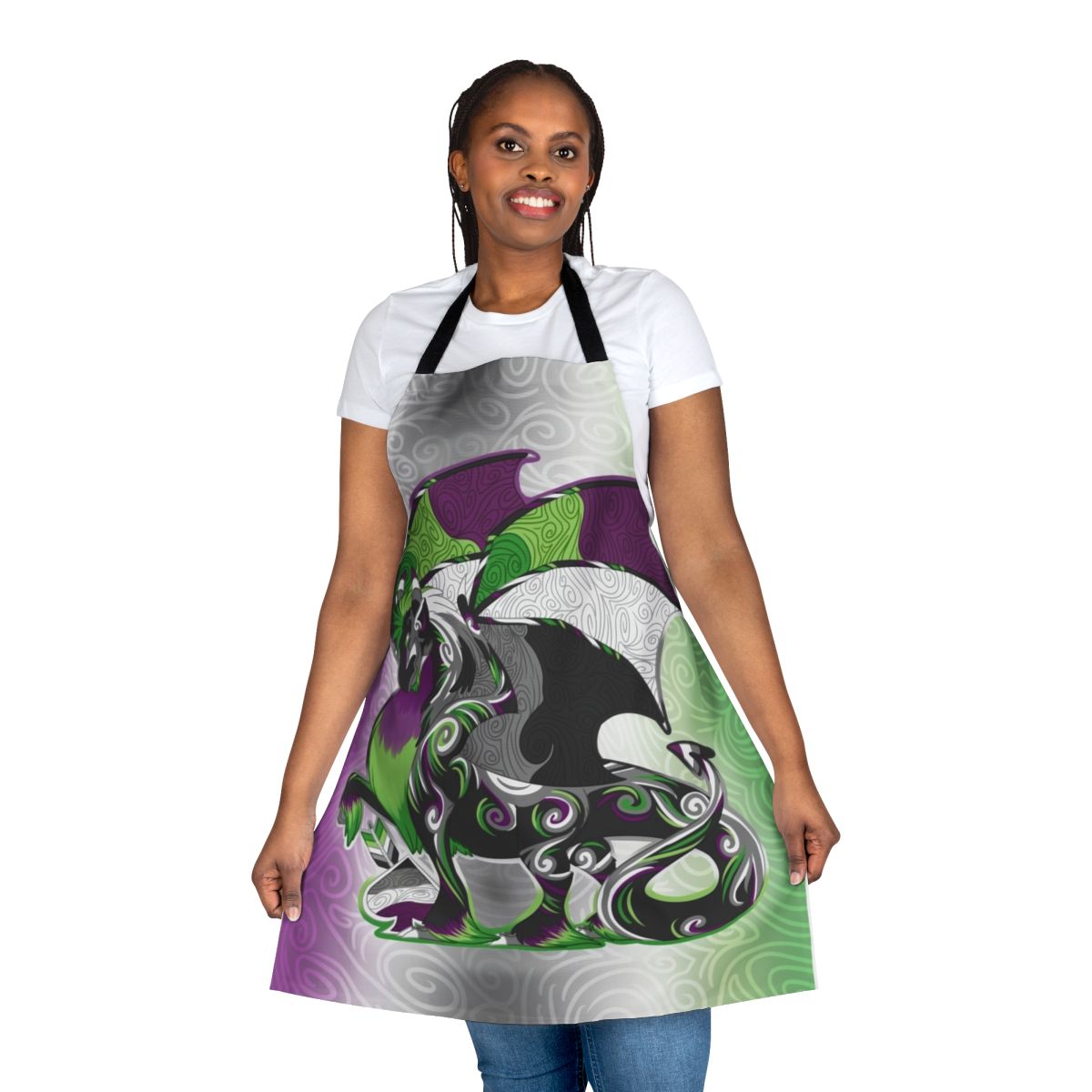 Vibrant aro ace pride dragon-themed apron for the LGBTQIA+ community