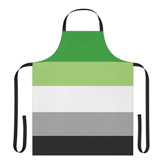 Colorful aromantic pride flag design on a high-quality, durable apron