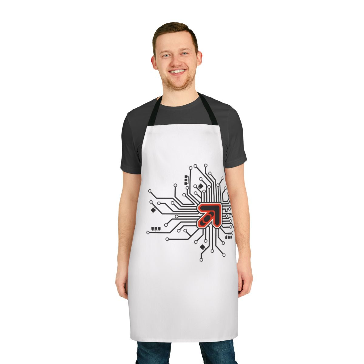 Apron with a bold arrow pattern, designed for dance game fans