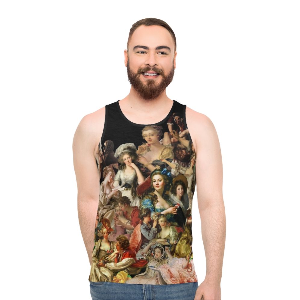 Art History Unisex Tank Top with Vibrant Floral and Portrait Designs