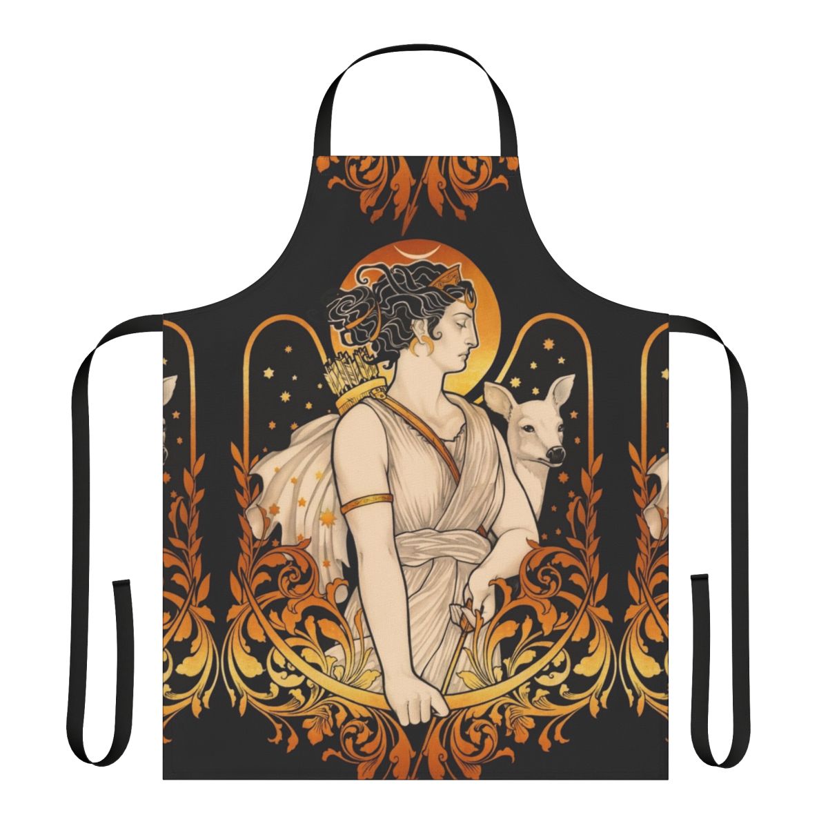 Artemis-Inspired Goddess Apron with Filigree, Deer, and Starry Design