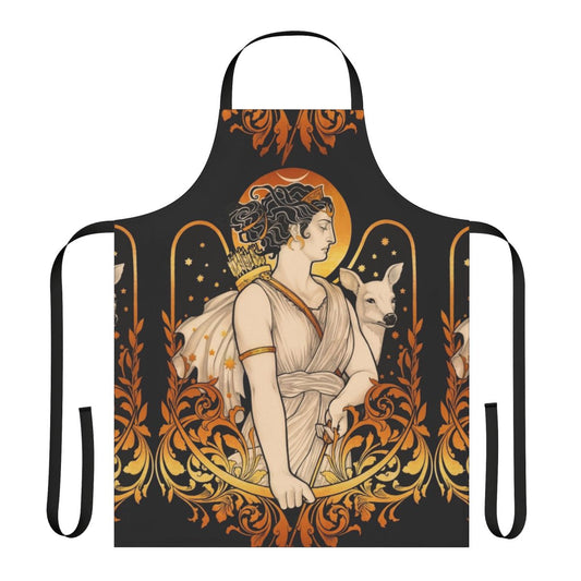 Artemis-Inspired Goddess Apron with Filigree, Deer, and Starry Design