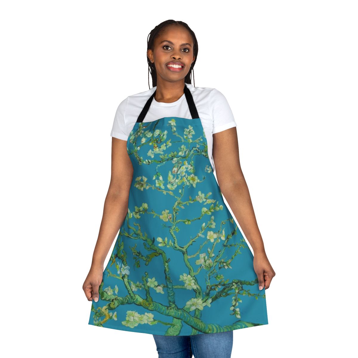 Almond blossoms floral pattern on a high-quality apron