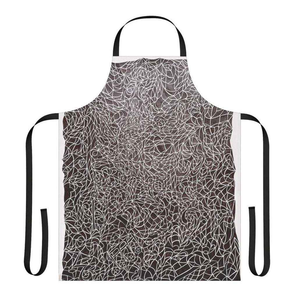Apron featuring a black and white pattern design with music notes, treble and bass clefs