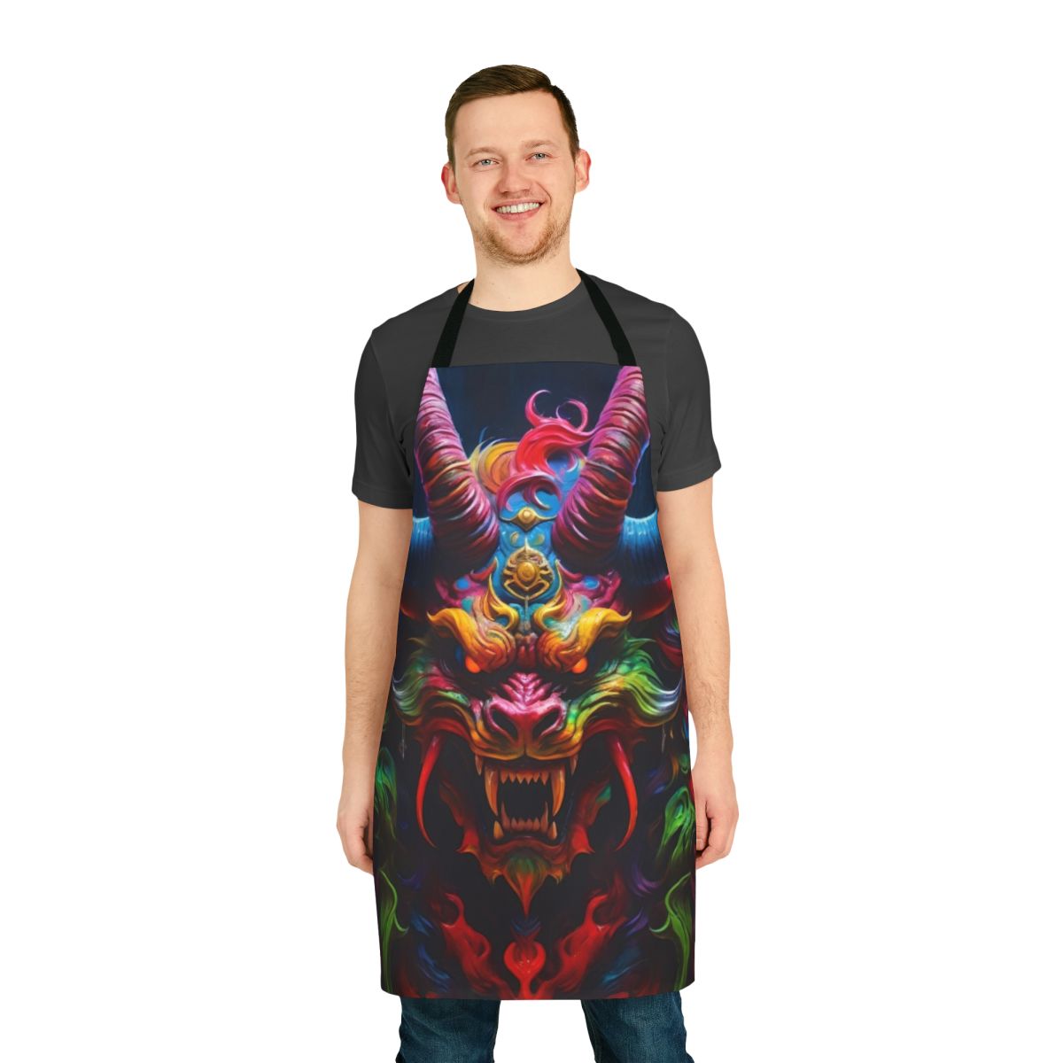 Demon dragon apron with Japanese-inspired tattoo design