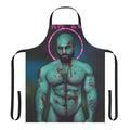 A dark and stylized apron featuring a muscular male figure in a gothic, horror-inspired design.