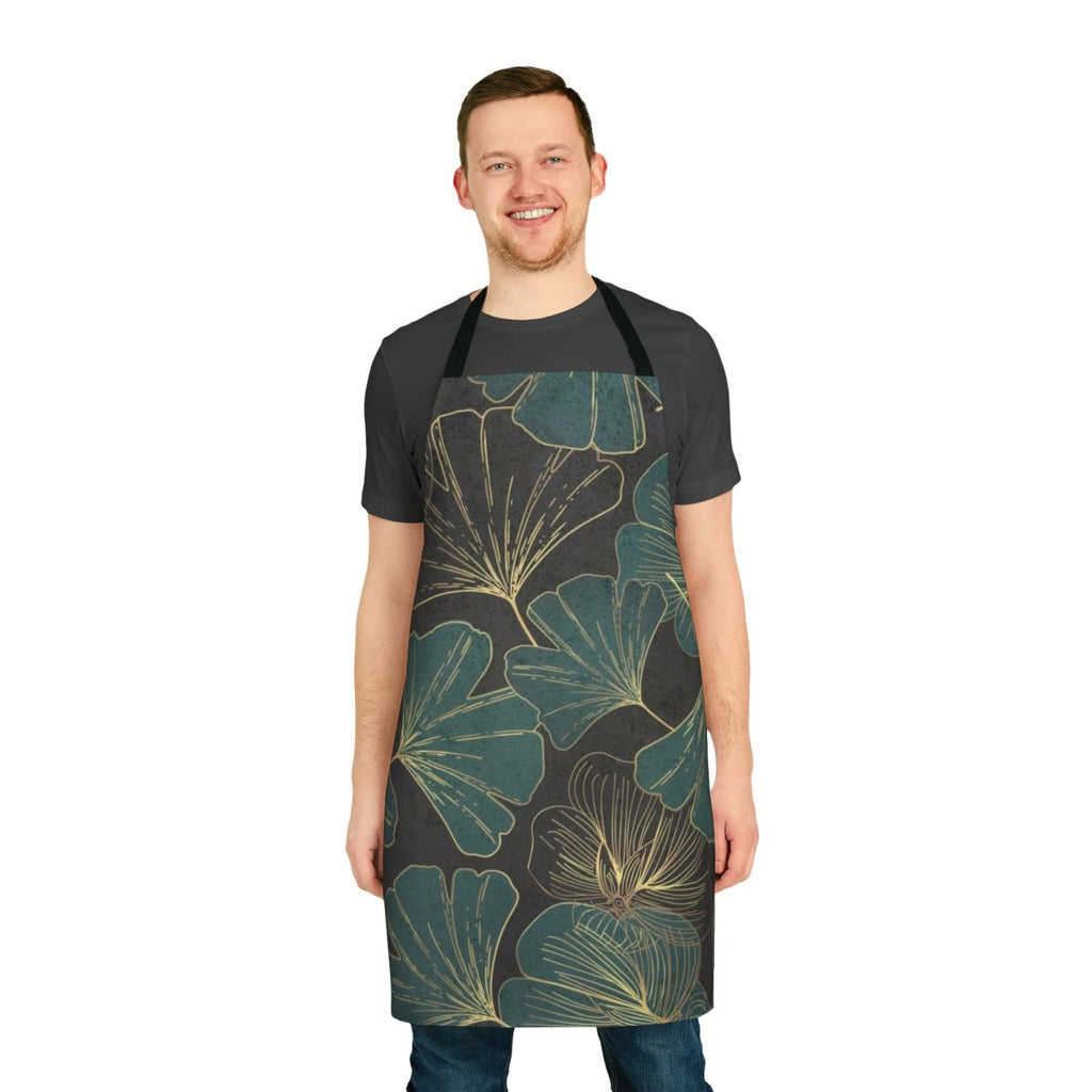 Apron featuring vibrant green and yellow ginkgo biloba leaves