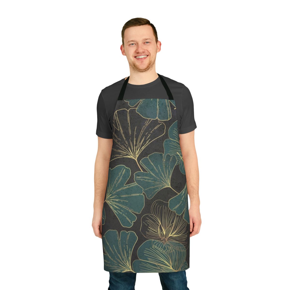Apron featuring vibrant green and yellow ginkgo biloba leaves