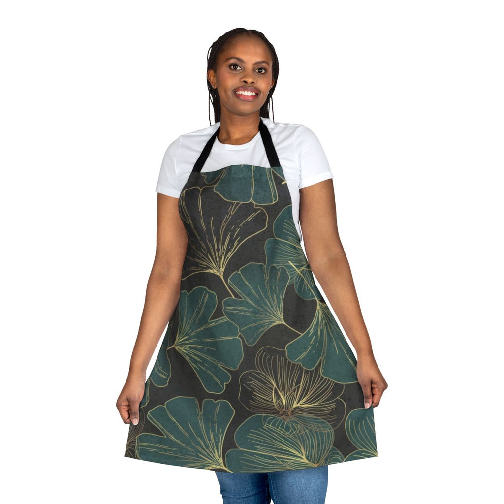 Apron featuring vibrant green and yellow ginkgo biloba leaves