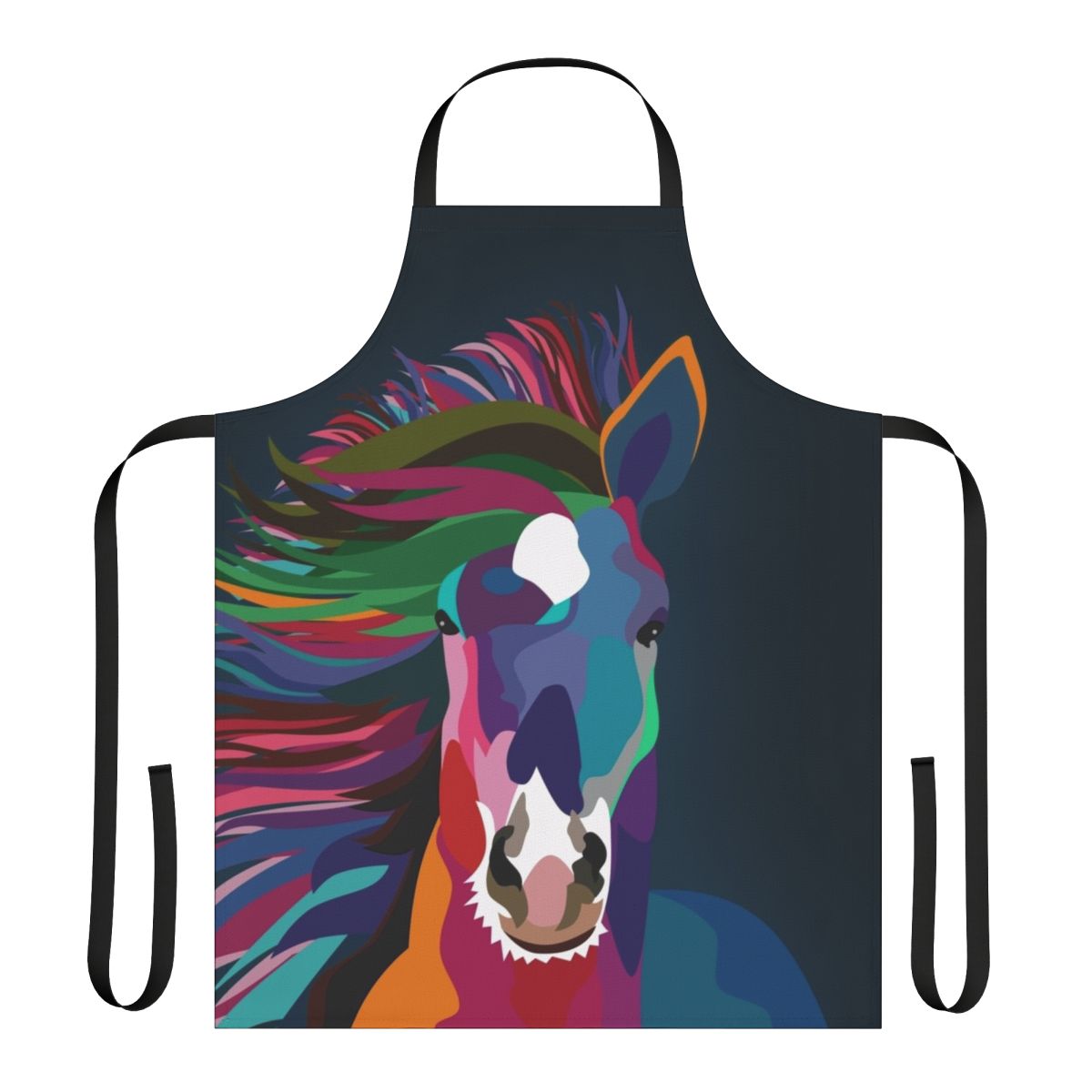 Abstract illustration of a running horse in a geometric, modern style with blue and white shapes.