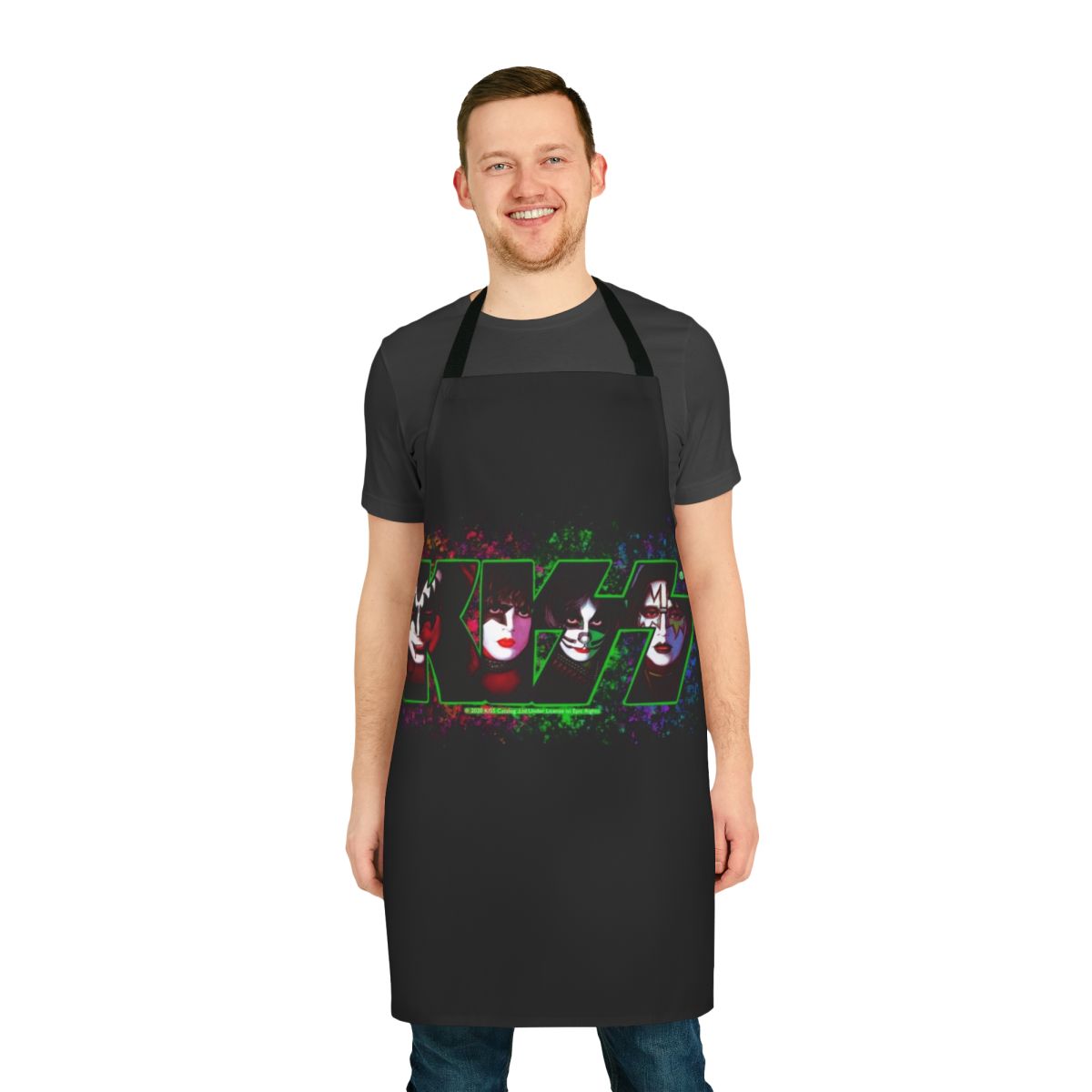 Apron featuring colorful and creative kiss band fan art design