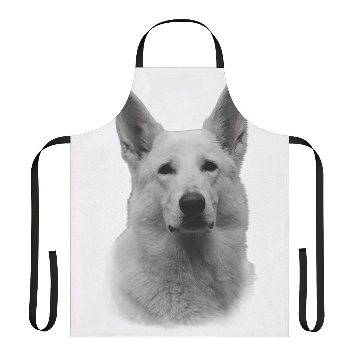 White German Shepherd dog breed artwork printed on a high-quality apron