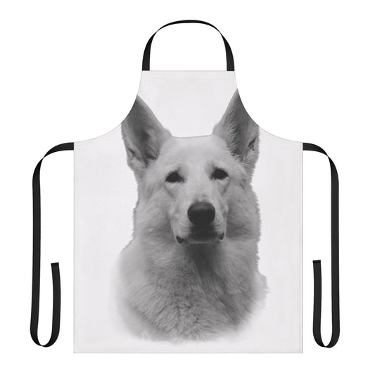 White German Shepherd dog breed artwork printed on a high-quality apron