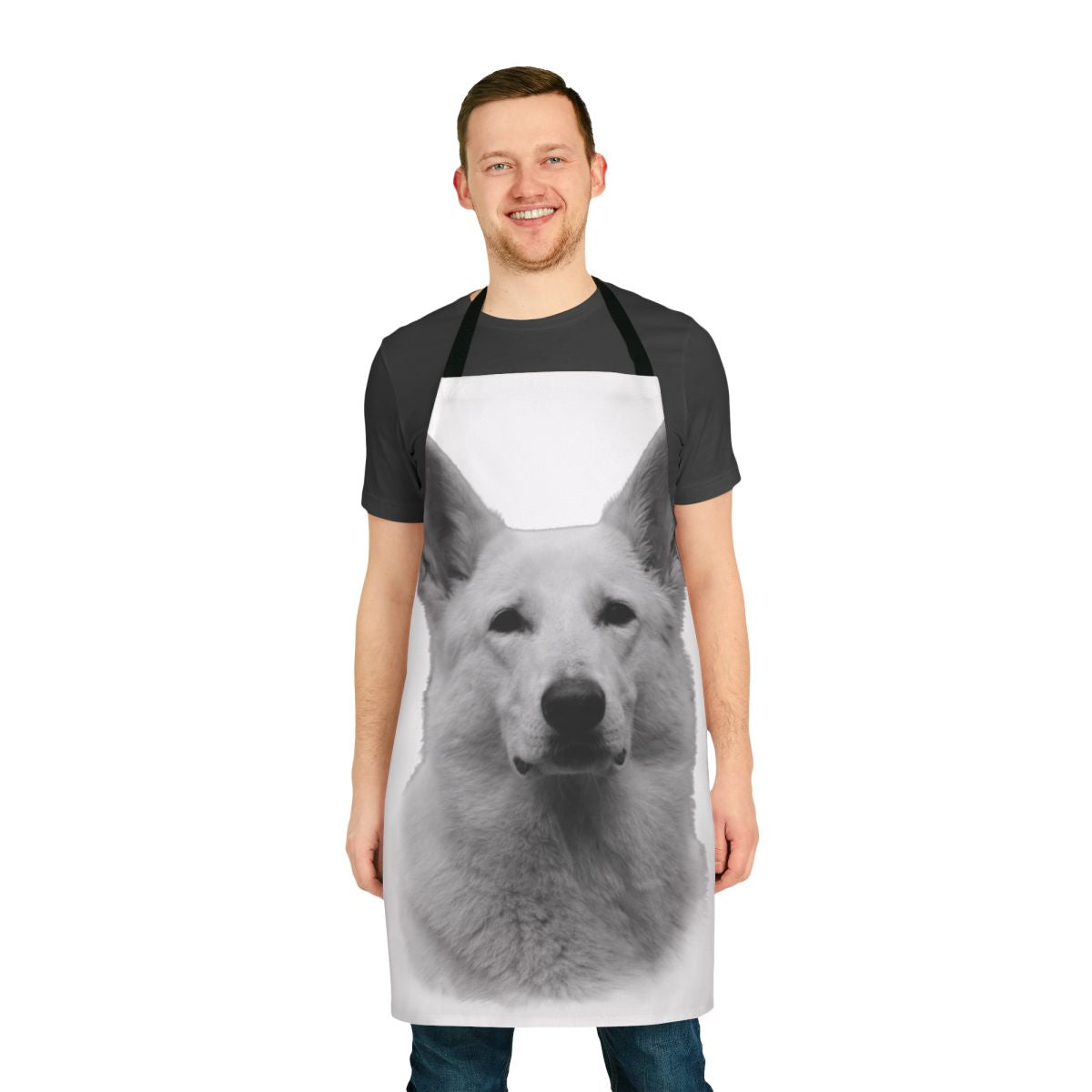 White German Shepherd dog breed artwork printed on a high-quality apron
