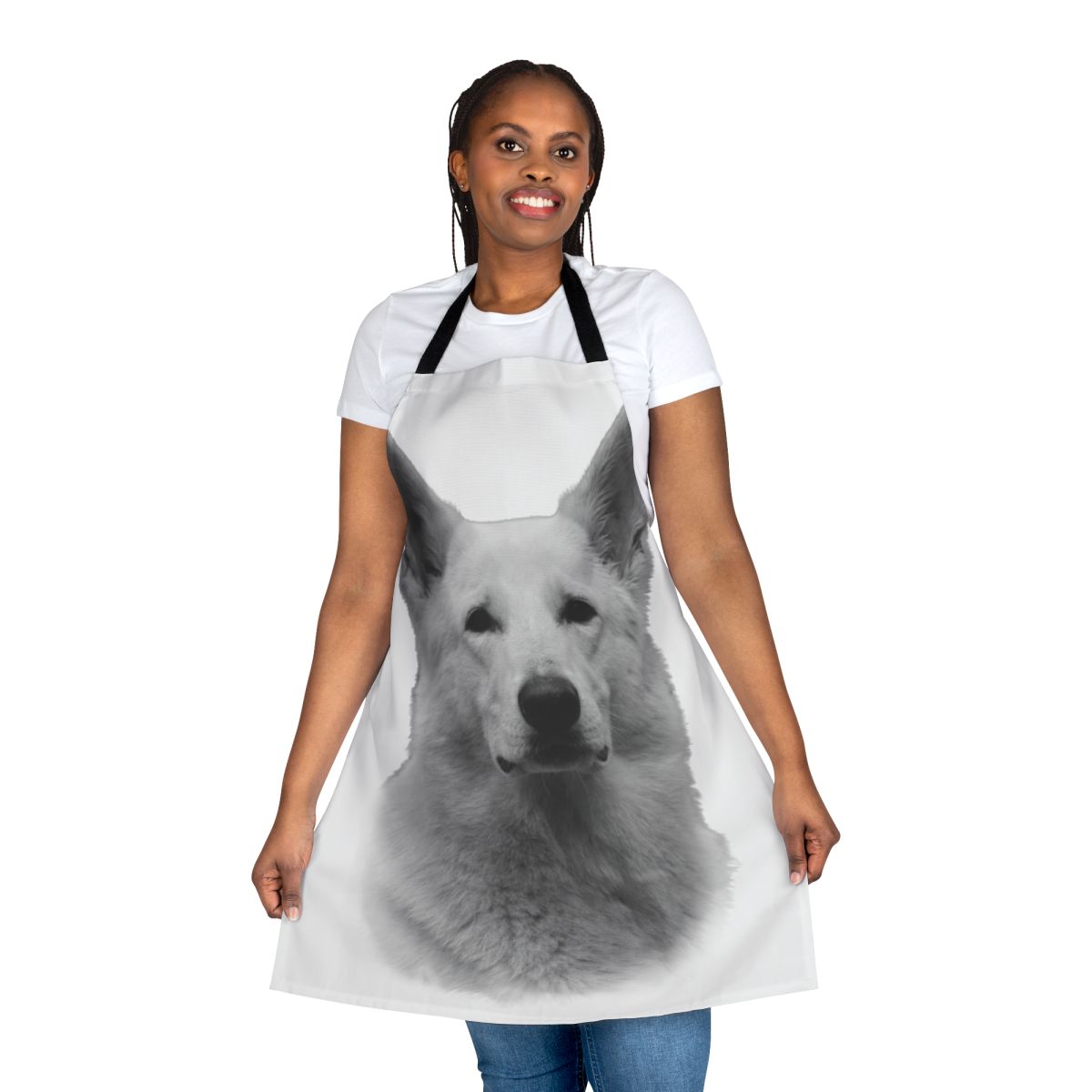 White German Shepherd dog breed artwork printed on a high-quality apron