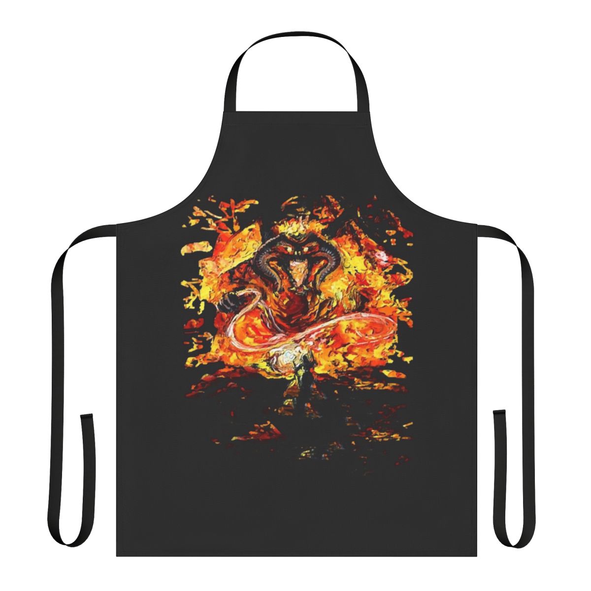 A high-quality apron featuring a Van Gogh-inspired design with Lord of the Rings themes.