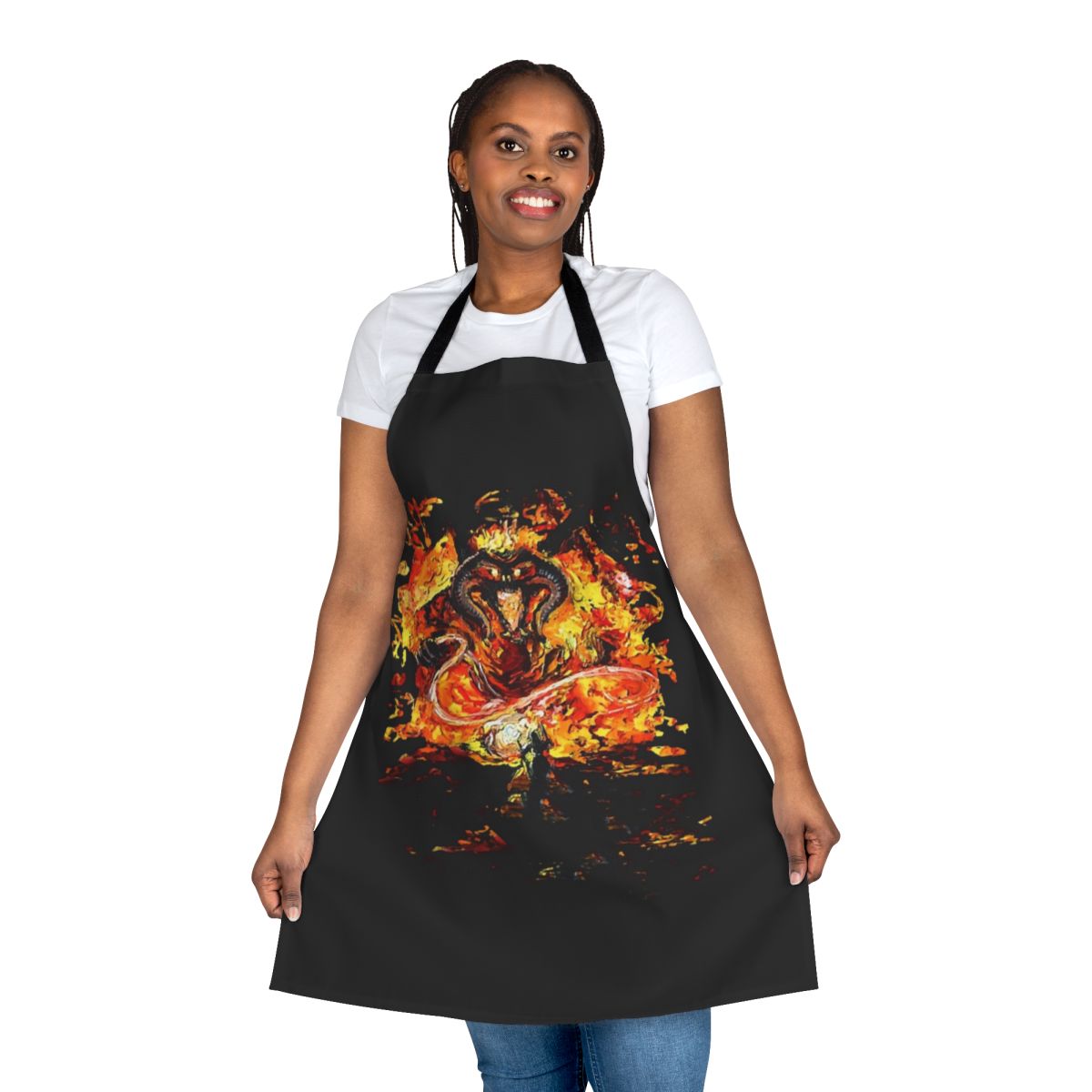 A high-quality apron featuring a Van Gogh-inspired design with Lord of the Rings themes.