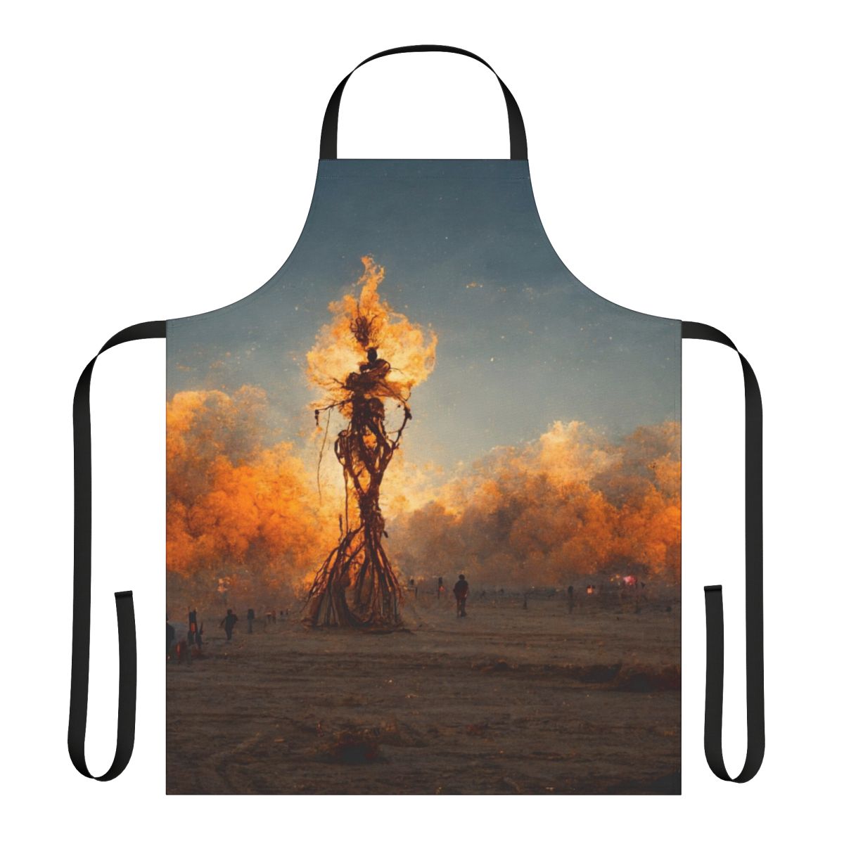Handcrafted burner apron with flame and smoke design, perfect for Burning Man and other desert festivals