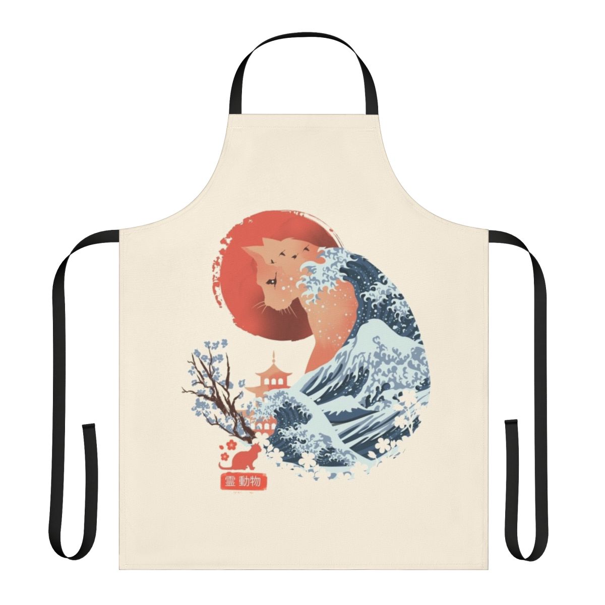 A beautiful apron featuring a cat in a Japanese ukiyo-e style illustration.