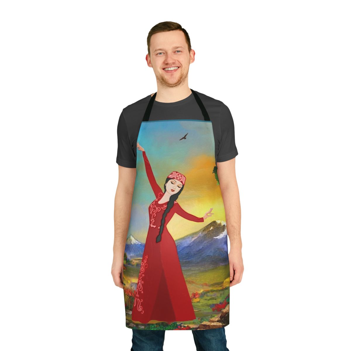 Vibrant and intricate Armenian dancer apron design featuring traditional motifs and imagery